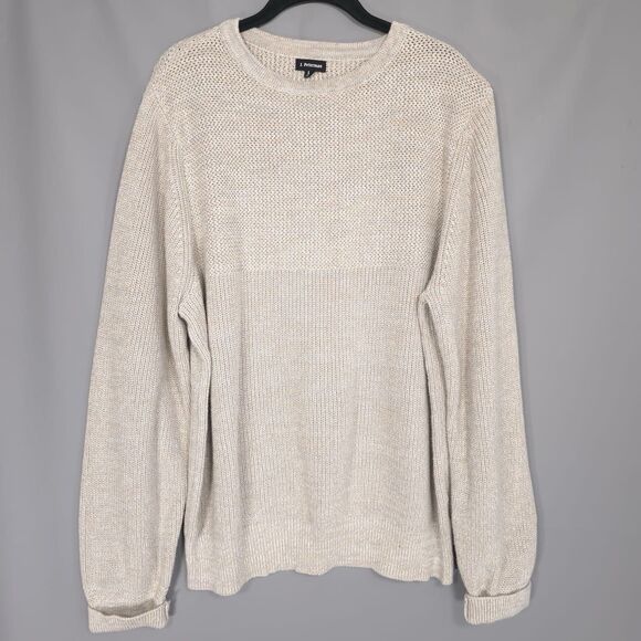J. Peterman Men’s Beige Marled Knit 100% Cotton Sweater LARGE Crewneck Fisherman